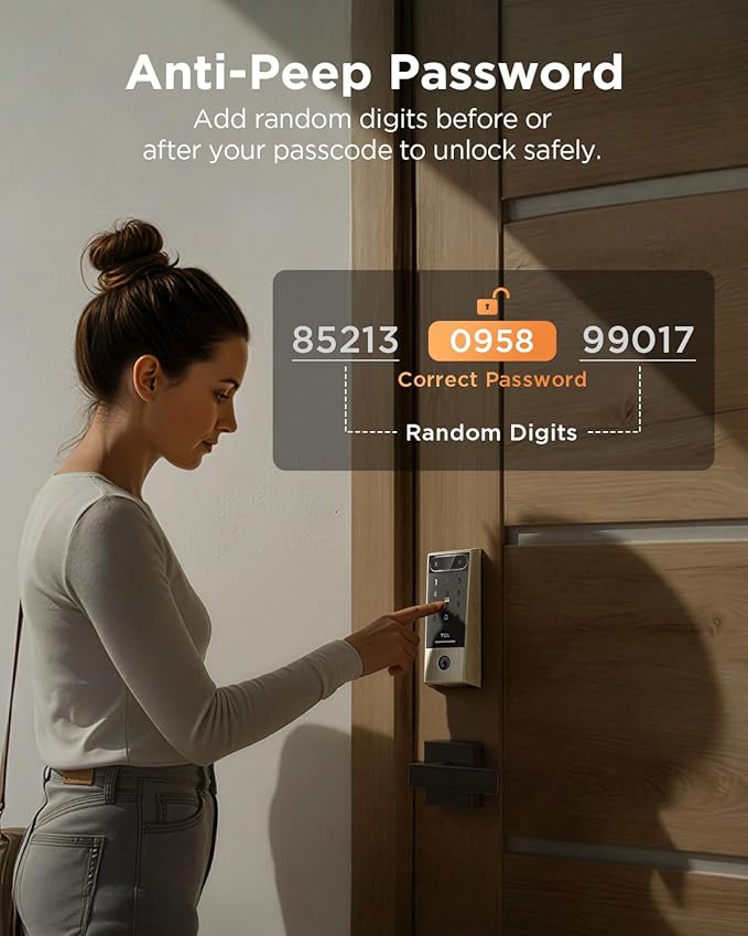 TCL D2 Pro Smart Lock with Palm Vein Recognition, Keyless Entry Door Lock for Front Door, Wi-Fi Keypad Deadbolt, App Remote Control, Auto Lock, Rechargeable Battery, Compatible with Alexa & Google