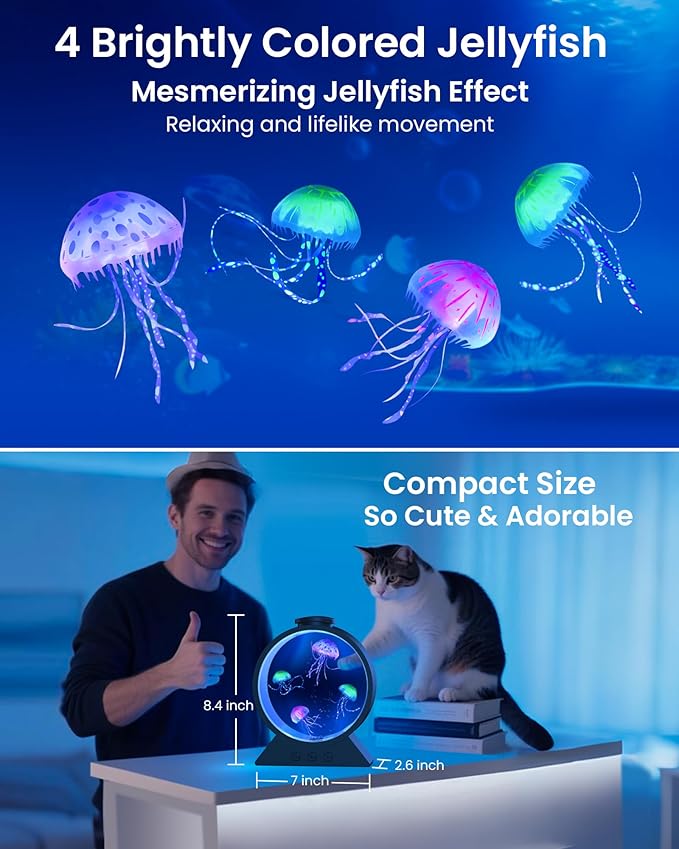 Jellyfish Lamp, 7-Color Changing Jellyfish Aquarium Light for Relax, Mood Lamp for Home, Office & Bedroom Decor, Gifts for Kids Teens Girls Boys Adults (Black)