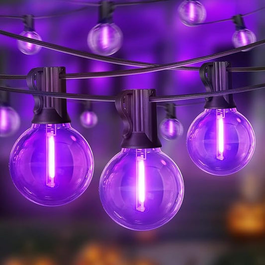 LAMPHOME G40 LED Outdoor Halloween String Lights, 2 Pack 26FT Patio Lights with 12+1 Edison Shatterproof Bulbs(1 Spare), Connectable Outside Lights for Backyard Porch Halloween Christmas Decor, Purple