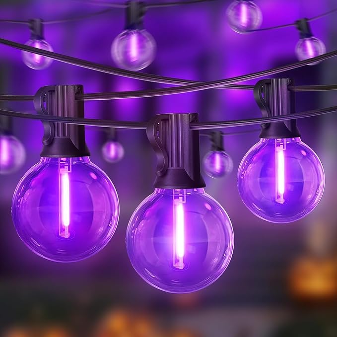 LAMPHOME G40 LED Outdoor Halloween Christmas String Lights, 4PK 26FT Patio Lights with 12+1 Edison Shatterproof Bulbs, Connectable Outside String Lights for Backyard Porch Holiday Decor, Purple