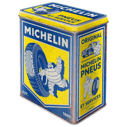 Nostalgic-Art Retro storage tin box L, 101.4 oz, Michelin – Vintage – Gift idea for motor fans, Official License Product (OLP), large metal coffee can, vintage design