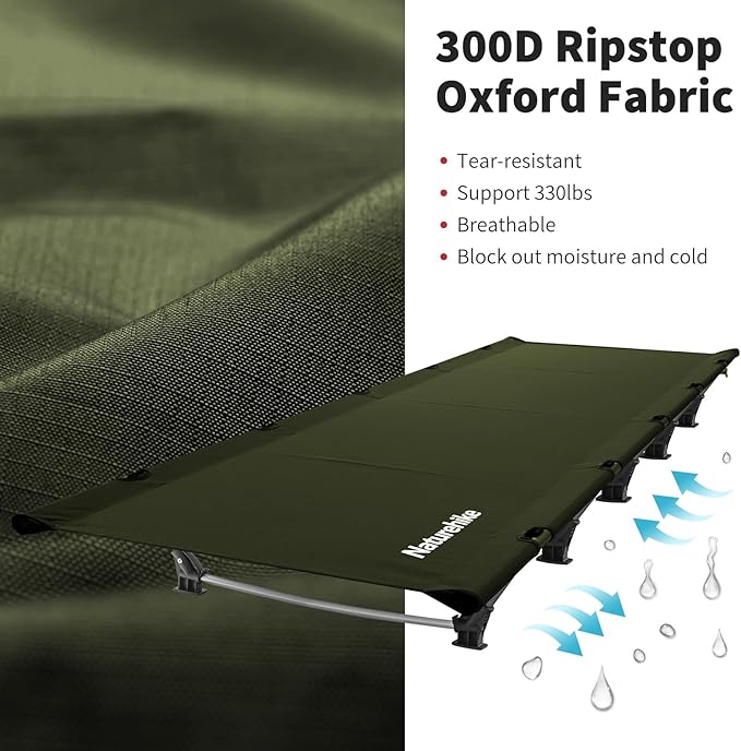 Naturehike GreenWild Camping Cot, Ultralight Folding Backpacking Cot, 60-Second Easy Set-Up, Supports 330lbs, Portable Camping Bed for Adults for Camping Hiking Travel Home
