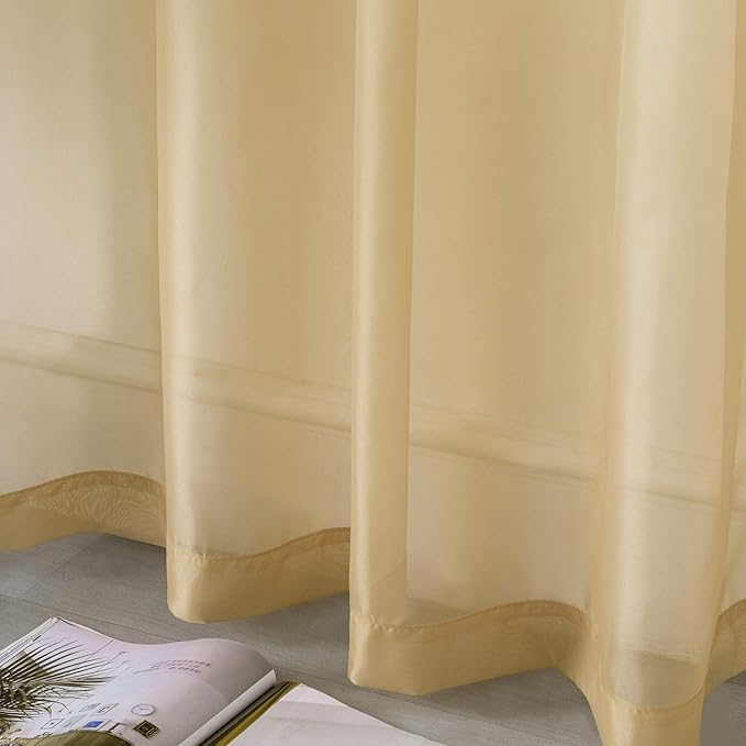 DUALIFE Tan Beige Sheer Curtains with Grommet,Look Semi Natural Taupe Sheer Windows Panels,Elegant Solid Color Touch Soft Drapes, 52X96 Inch for Living Room Bedroom,Set of 2 Panels Khaki