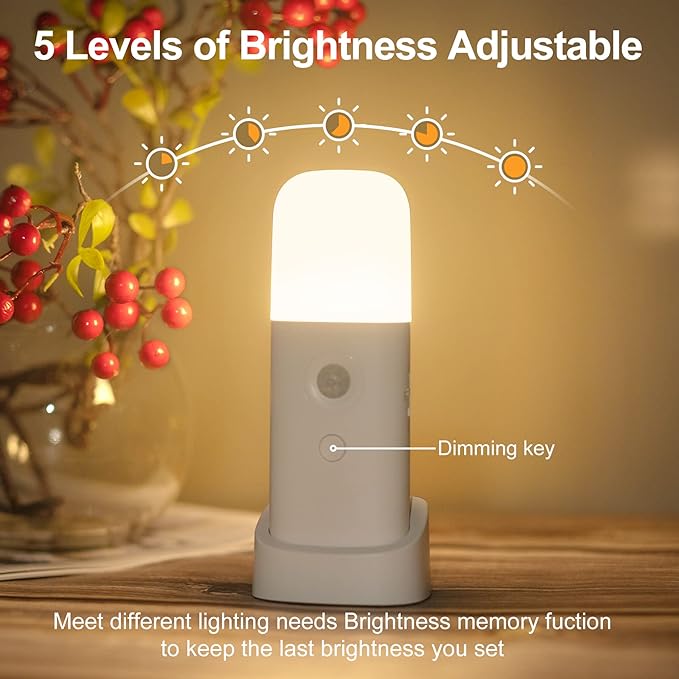 YELKO Rechargeable Motion Sensor Night Light, Battery Operated nightlights, Dimmable Motion Sensor Light Indoor, Cordless Motion Activated Night Lights for Adults, Hallway (Cool White 4Pack)