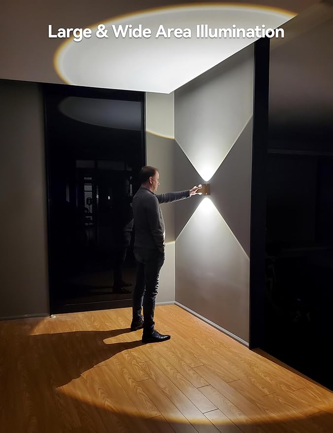 Tubicen Wall Sconce Up Down Indoor Dimmable Home Theater Sconces Lighting Square Hardwired 10W Bright Modern Up and Down Wall Lights for Living Room Hallway Stairway Gold