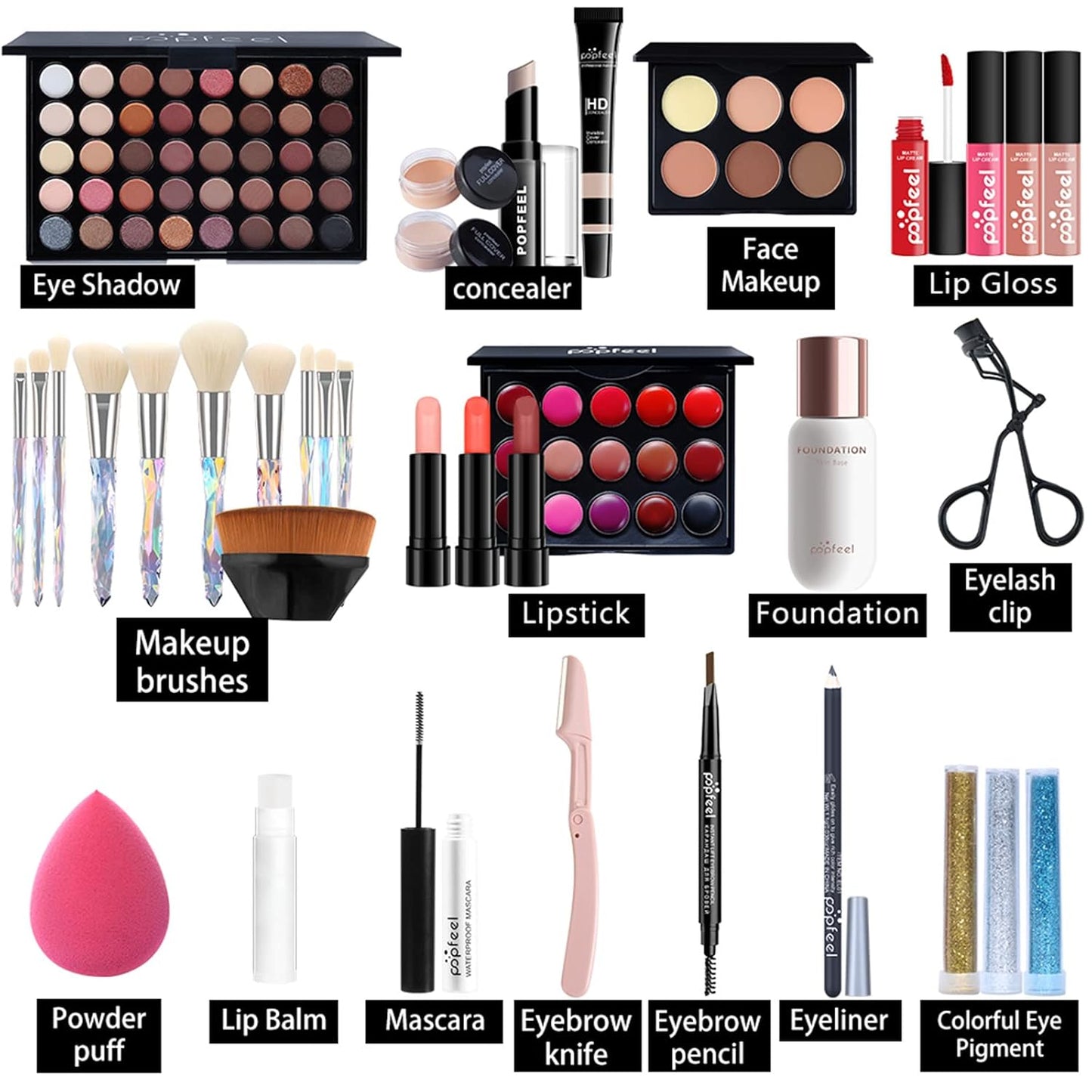 All-in-One Makeup Gift Set Carry All Makeup Kit Women Full Kit With Makeup Bag Lipgloss Lipstick Concealer Blush Foundation Face Powder Eyeshadow Palette Cosmetic Palette #6