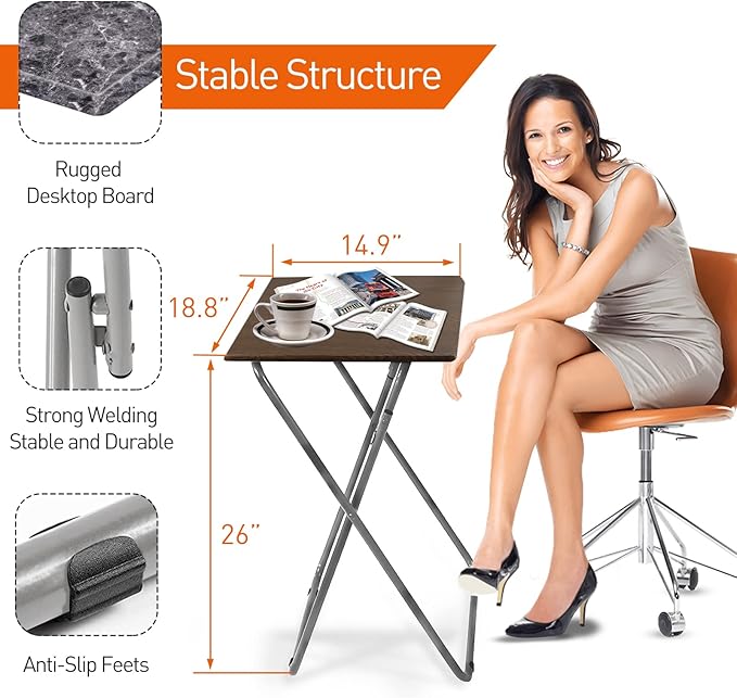 Garden 4 you Portable Folding TV Tray/TV Trays Foldable Dinner Snack Trays Table, Portable Foldable Table Small Sofa Bedside Tables with Light Weight, 15 x 18.9 x 26 in(Black Marble,1PC)