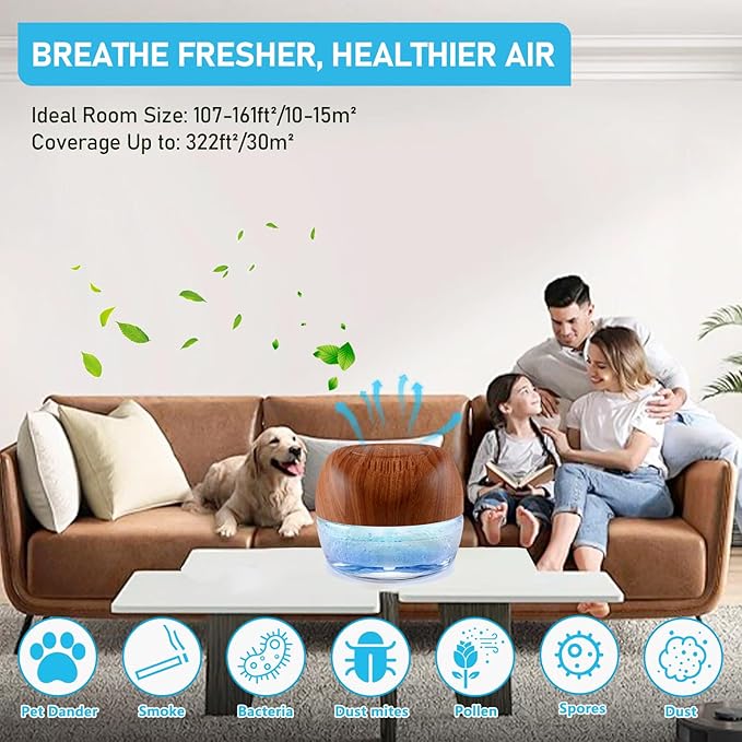 Water-Based Purifier Air Washer, Air Revitalizer & Freshener, Air Fresher with 7 LED Color Changing Light for Rooms (DarkYellow)