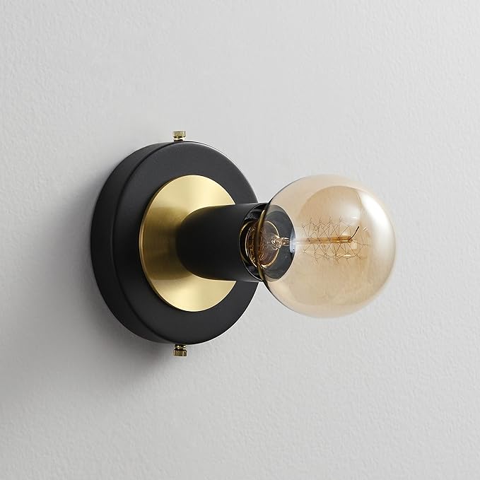 BRIGHTTIA Luna Uno 1-Light Wall Sconce - Mid Century Industrial Modern Flush Mount Fixture for Wall & Ceiling - Minimalist Lamp for Bathroom and Small Spaces - Black & Gold (BC0026-1BG)
