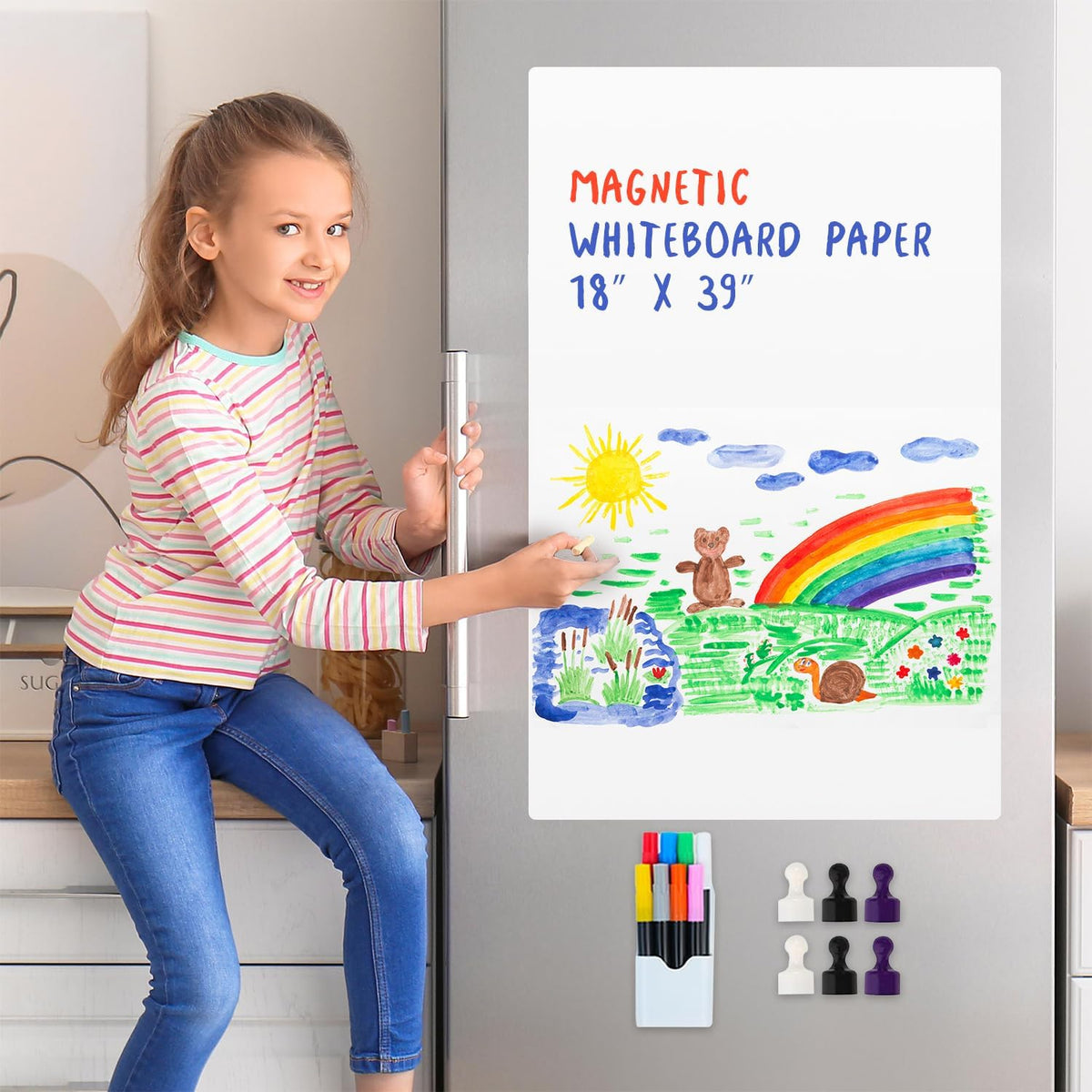 Magnetic Dry Erase Whiteboard Paper 18" x 39", Babenoun Fridge White Board on Wall for Organizer and Planner, Kitchen Refrigerator Shopping List with Marker, Magnetic Eraser and Magnets