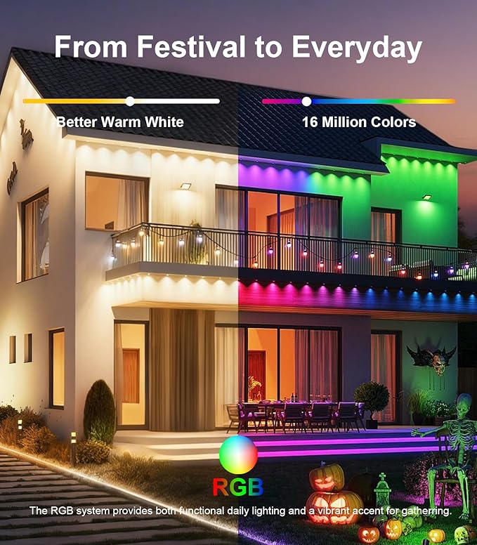 100FT Permanent Outdoor Lights for House, 2025 RGB LED Waterproof Christmas Lights Outdoor with Smart APP Remote Control, Outside Eaves Lighting House Decor for Holiday, Halloween, Roof, Party, Daily