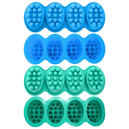Hedume 4 Pack Silicone Massage Bar Soap Molds, SJ 4 Cavity Silicone Massage Molds, Nonstick & BPA Free, Handmade Soap Molds for Soaps Making