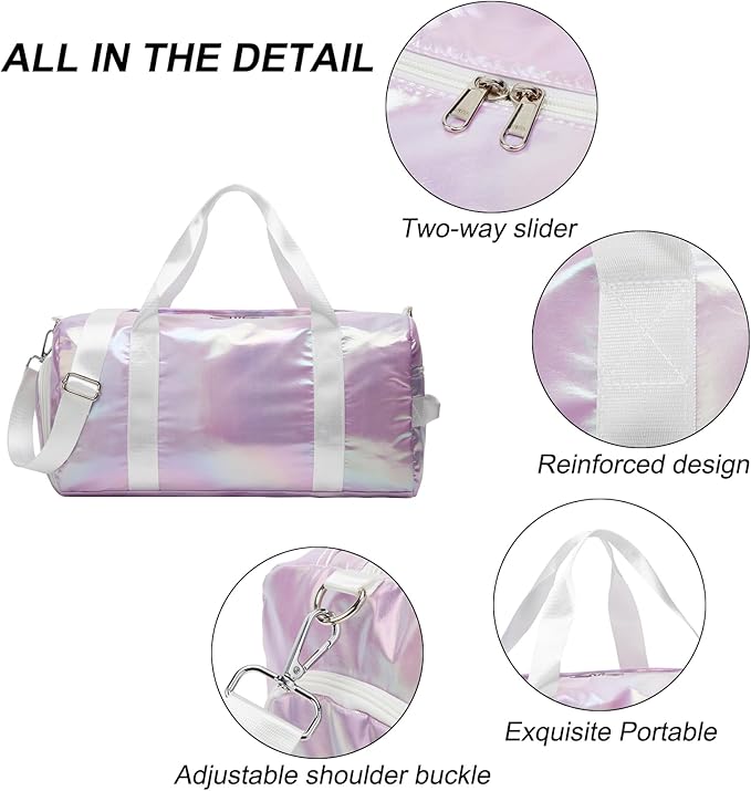 Sports Gym Dance Bag for Women Girls, Shimmery Waterproof Duffle Travel Bag With Shoes Compartment and Wet Dry Pocket (Green)