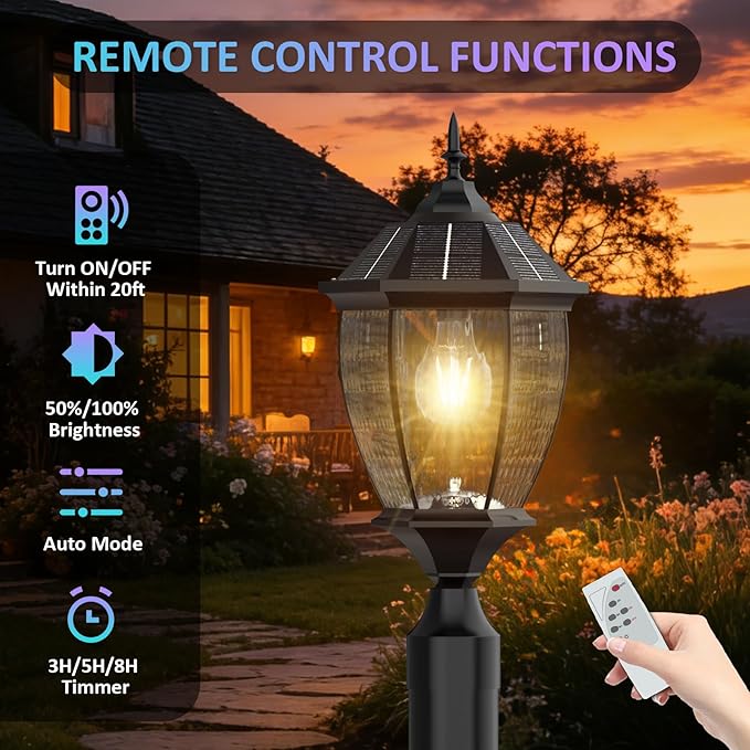 Solar Lamp Post Lights Outdoor Waterproof with Pier Mount Base, 20" H Large Aluminum Outside Solar Lights for Yard, Dusk to Dawn Outdoor Column Lights for Garden, Pathway, Patio(2 Pack)