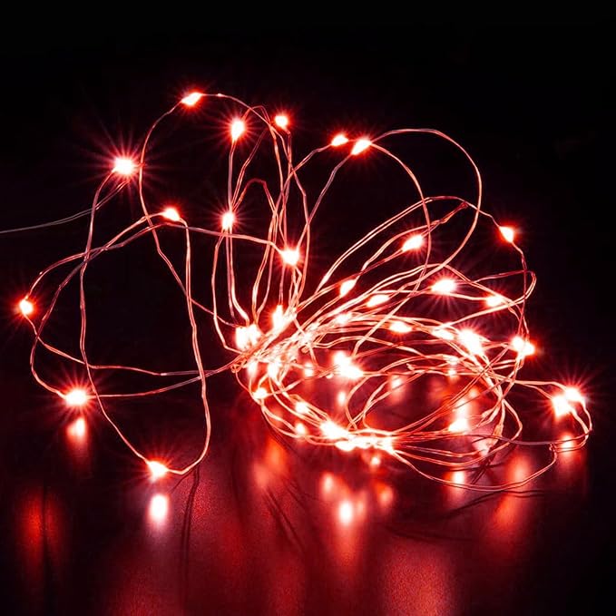 Aogist Led Fairy Lights 3 Modes Battery Operated String Lights Waterproof Silver Wire 7 Feet Firefly Starry Moon Mason Jar Lights for DIY Wedding Party Christmas (Red, 12 Pack)