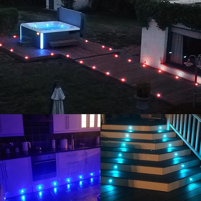 Smart LED Deck Light Kits - 20 Pack of 1.77" Low Voltage Recessed RGBW Deck Lights IP67 Waterproof for Outdoor Landscape Lighting on Steps, Floors & Pathways, Compatible with Alexa & Google Assistant