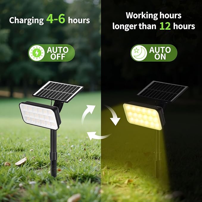 Solar Spot Lights Outdoor, 2 Pack Landscape Spotlights 3 Lighting Modes IP65 Waterproof Adjustable Solar Panel House Light for Yard Garden