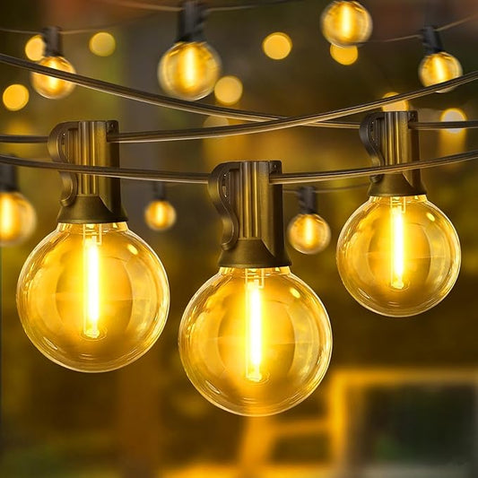 LAMPHOME 2PACK Yellow Outdoor String Lights, 26FT 13 G40 Gold Shatterproof Patio Lights, IP65 Waterproof Dimmable Connectable Globe LED Hanging Lights for Backyard, Bistro, Porch, Deck, Balcony