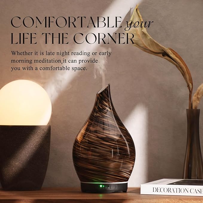 Porseme 280ml Essential Oil Diffuser Glass Color Changing Aroma Air Diffusers Aromatherapy Ultrasonic Cool Mist Humidifier 7 Running Hours Waterless Auto-Off for Sleeping, Yoga, Office (Dark Golden)