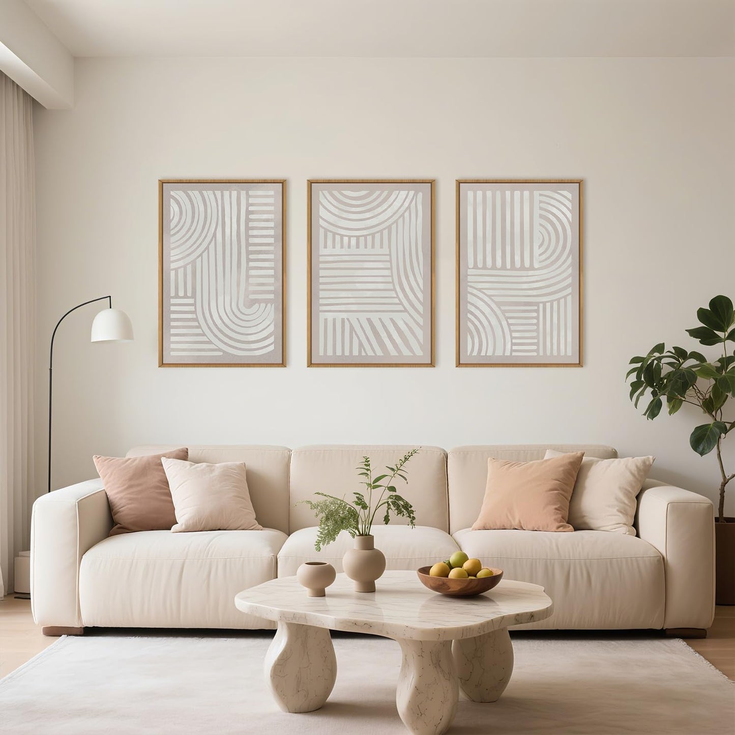 Aryroi Large Abstract Neutral Geometric Framed Canvas Wall Art,Boho Minimalist Shapes Wall Decor,Modern Lines Artwork,Mid Century Arch Art Print for Living Room,Bedroom,Office- 16"x24""x3"