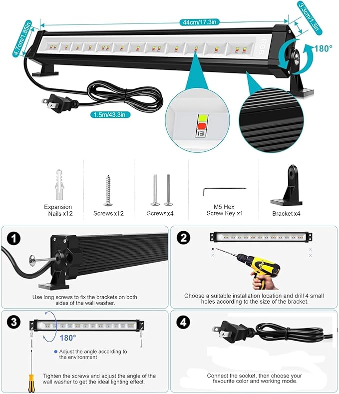 MEIKEE 42W Wall Washer Lights, RGBCW Smart APP Waterproof Outdoor LED Strip Light Bar, RGB Color Changing Dimmable DJ Stage Lighting for Christmas Halloween Birthday Party 4 Pack