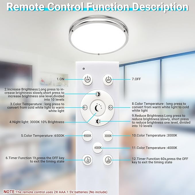 libtit 16Inch Flush Mount Ceiling Lights with Remote, 36W Dimmable LED Ceiling Light 3000K-6500K Adjustable, Large & Bright Brushed Nickel Light Fixture for Kitchen Bedroom LivingRoom