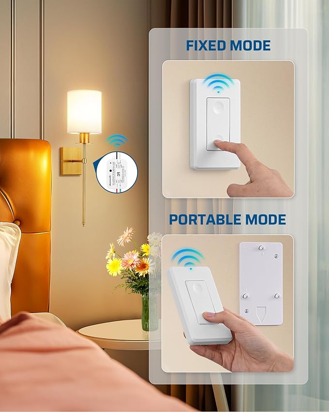 DEWENWILS Wireless Wall Light Switch Kit, 10A/1200W, No WiFi Needed Remote Control Switch for Small Appliance, Lamps, Lighting Fixture, No in-Wall Wiring, Long RF Range, 3 Pack Switches+1 Receiver