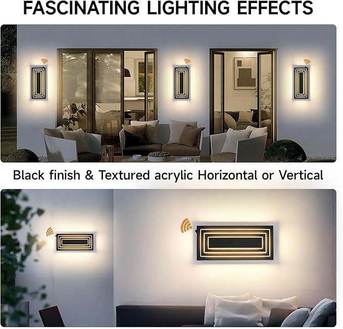 Dusk To Dawn Led Outdoor Wall Light, 3 Tier Modern Exterior Lights For House, 15.7 IN Black Outdoor Porch Lights Wall Mount, 24W Warm White Outside Light Fixtures For Patio, Front Door, 1 Pack