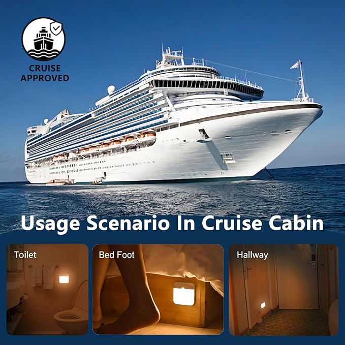 2 Pcs Magetic Night Light Motion Sensor Cruise Ship Approved with USB Cable LED Rechargeable Battery for Indoor Use in Bathroom Hallway Cabin Toilet Bed Stair for Travel Cruise Essentials 2026