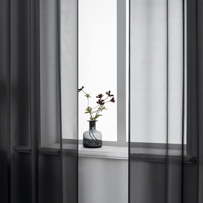 DUALIFE Black Curtains 120 Inches Long for Living Room 2 Panels Grommet Window Semi Sheer Extra Long Curtains for High Ceiling Bedroom Party Parties Backdrop 10 FT Floor Length