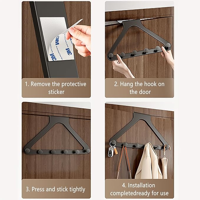 Black Door Hook Metal Material Integrated Triangle 6 Hooks for Hanging Clothes, Hats, Hangers, Wallets, Towels, Keys on The Door