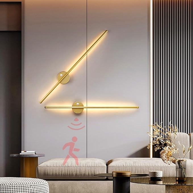 LED Long Strip Wall Lights with Motion Sensor Lamp 3000K/4000K/6000K Lighting Modern Simple Aluminum Mounted Indoor Bedside Decoration Light Living Room(Gold Warm Light,80cm)