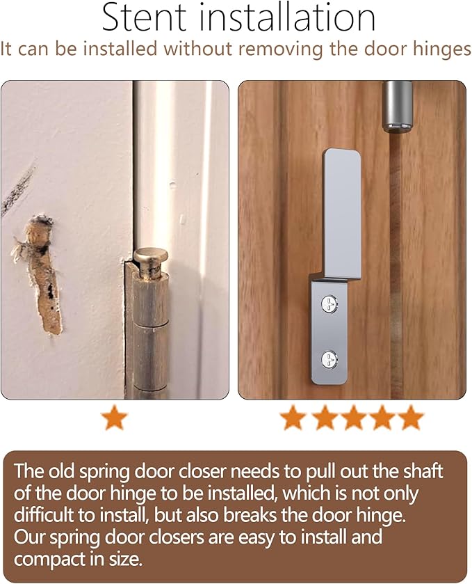 Spring Automatic Door Closer, Door Closer for Home, Screen Door，Household, no Need to Remove Door Hinges(1 PC Silver)
