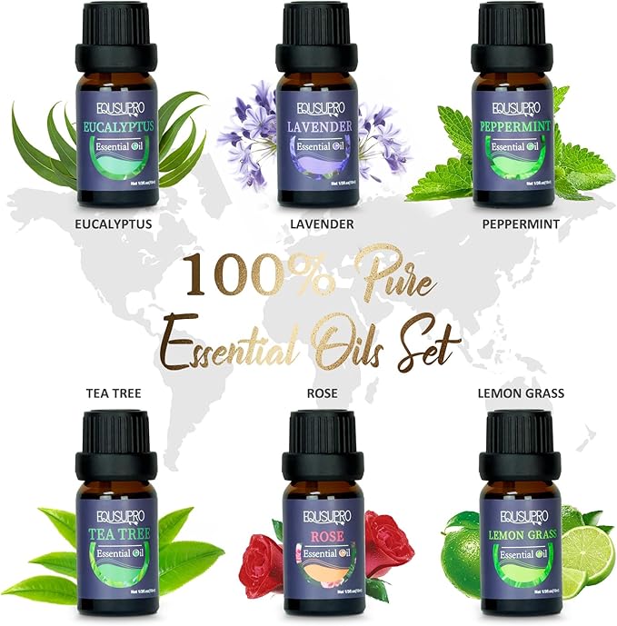 Oil Diffuser with Essential Oils Set – Aromatherapy Diffuser 150ml with 6 Essential Oils Set, Diffuser for Essential Oils, Auto Off Protection 7 Colors Night Light Gifts for Mom(Diffuser & Oils Set)