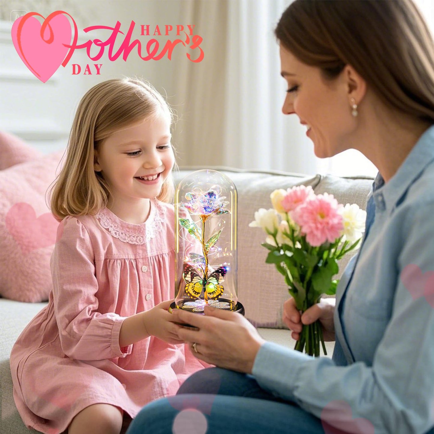 Birthday Gifts for Women Mom, Galaxy Glass Rose Forever Eternal Crystal Flower Light Up Rose in Glass Dome with Butterfly Mothers Day Christmas Rose Gifts for Her Wife Daughter Friends Colorful
