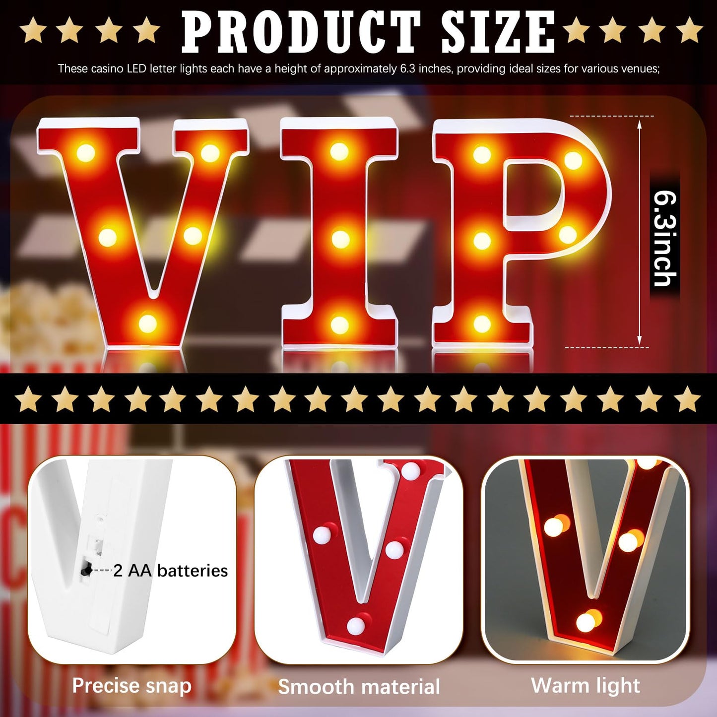 Aurelema VIP 6.3" Light up Letters Sign Party Decorations Battery Powered Marquee Lighted Sign LED Alphabet Letter Lights for Night Party Birthday Home Tabletop Decor Supplies"