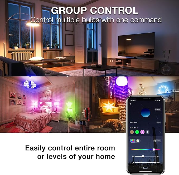 DAYBETTER Smart Light Bulbs, RGBCW WiFi Color Changing Led Bulb, Smart Bulb That Compatible with Alexa & Google Assistant, A19 E26 9W 800LM Multicolor Led Ceiling Fan Light, 20 Pack