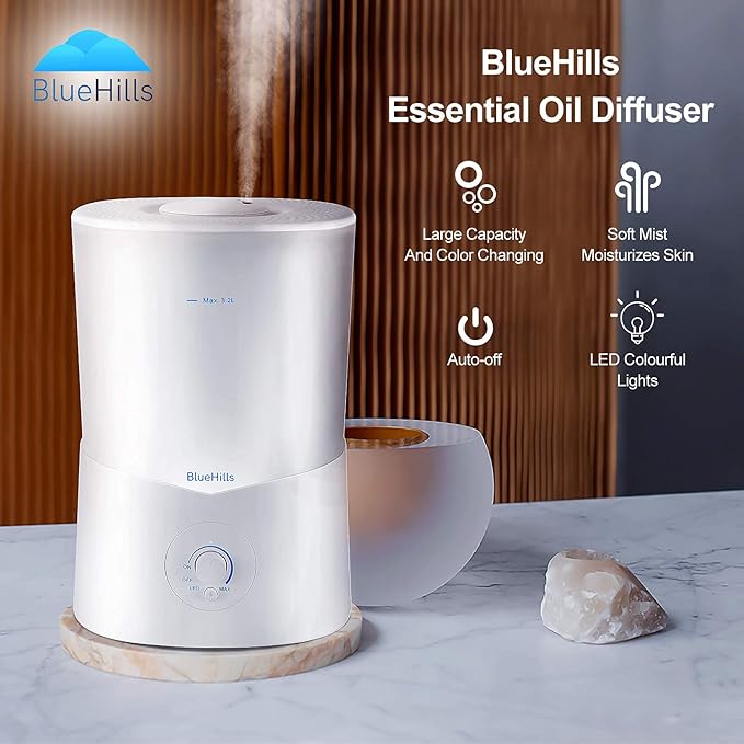BlueHills Premium Large 2300 ML and 3000 ML XL Essential Oil Diffusers Humidifier Combo Set of 2 for Large Room Home with Décor LED Lights Great Gift – Value Pack of White