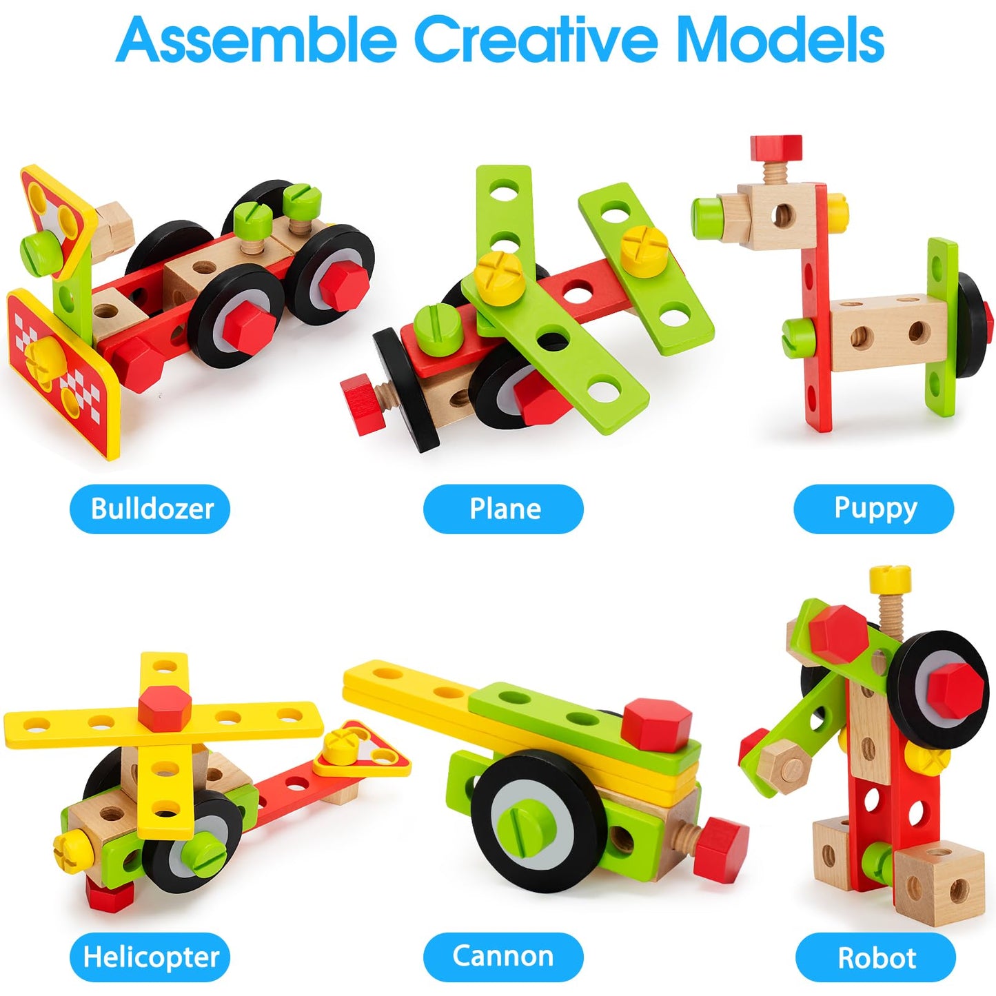 Kids Tool Set Toy with Drill, Stem Montessori Toys for 3 4 5 Years Old Boy Girl, 44 Pcs Wooden Toddler Tool Kits Inc Box, Learning Educational Construction Toy