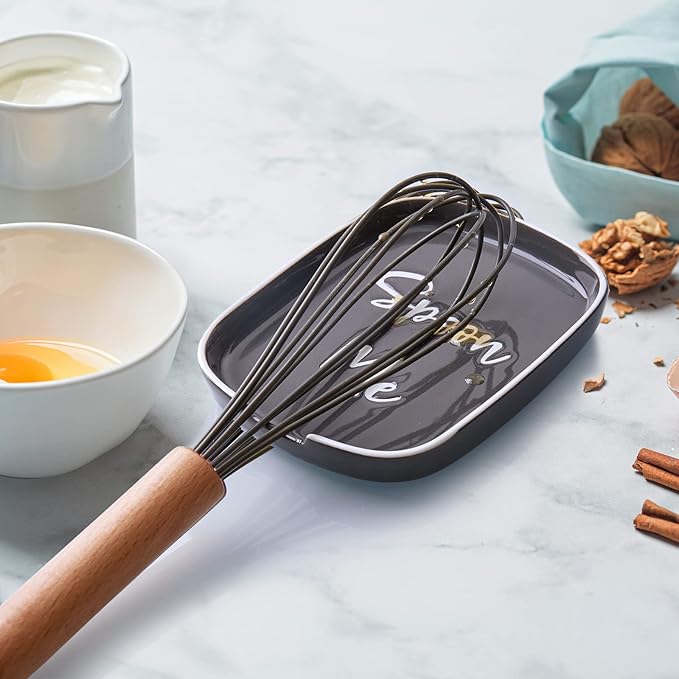 Ceramic Spoon Rest for Stove Top, DAYYET Large Spoon Holder for Kitchen Counter, Coffee Spoon Rest, Heat-Resistant Cooking Utensil Rest, Kitchen Decor, Gray
