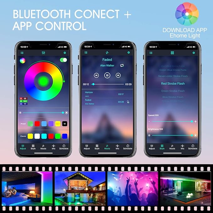 L8star LED Strip Lights, 5M/16.4ft Flexible Strip Light SMD 5050 RGB with Bluetooth Controller Changing Tape Lights kit with LED Sync to Music for TV,Bedroom,Kitchen Under Counter, Under Bed Lighting