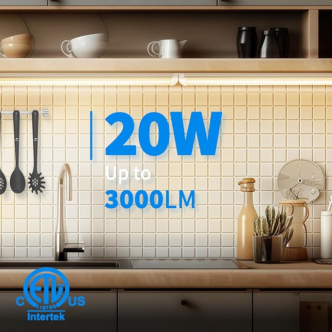 CNSUNWAY LED Shop Light 2FT, 20W 3000LM, 3000K Warm White, T8 LED Tube Lights, Ceiling and Utility Shop Lights, Linkable Light Fixture for Room, Garage, Workbench, ETL Listed (Pack of 2)