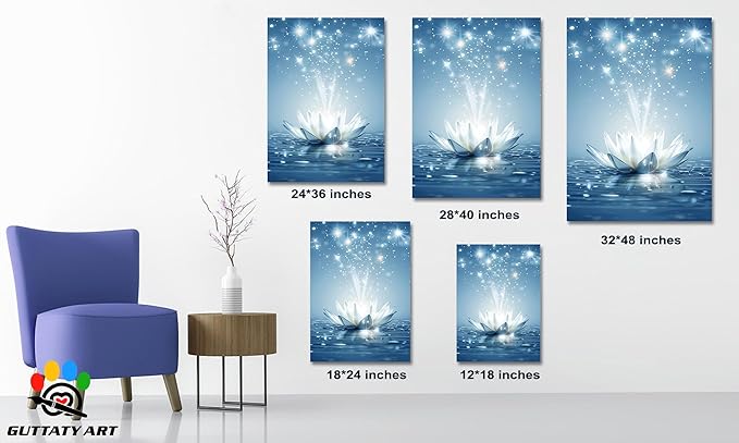 Zen White Lotus Flower Canvas Wall Art, Water Lily Bloom Picture, Lotus Flower Canvas Art Print, Calm Relax Poster, Meditation Spiritual Zen Flower Print for Yoga Spa Spiritual Room 32x48 inch