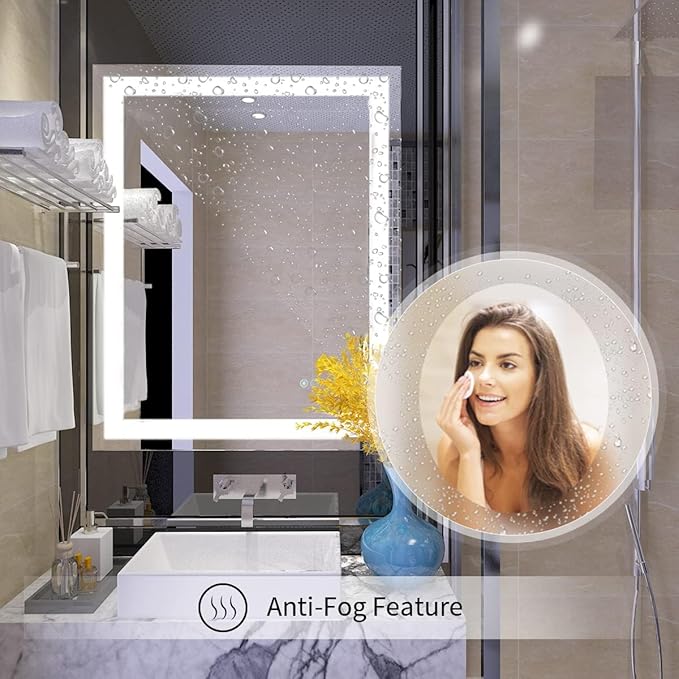 40”x 32” Bathroom Led Vanity Mirror with 3 Colors Light, Dimmable Touch Switch Control, Anti-Fog Wall Mounted Makeup Mirror for Wall (Horizontal