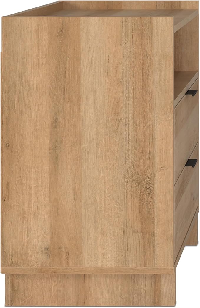 Prepac Simply Modern Nightstand Bedside Table, Natural Oak Nightstand for Bedroom, End Table with 2 Drawers and Open Shelf 23.75" W x 26.75" H x 16" D
