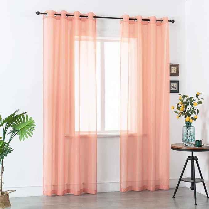 DUALIFE 2 Panels Pink Sheer Curtains 120 Inch Length for Girls Kid Room - Bed Canopy Voile Drape Curtains for Wedding Party Backdrop,52 Wide by 120 Long
