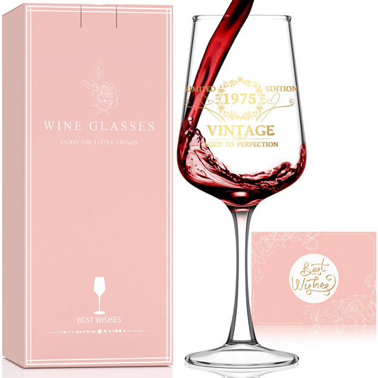 50TH Birthday Gifts for Her,Fabulous 50th Birthday Decorations for Women,1975 Vintage Wine Glass 50 Year Old Birthday Gifts for Women,Unique 50th Birthday Gift Ideas for Her Mom Sister Friend Wife
