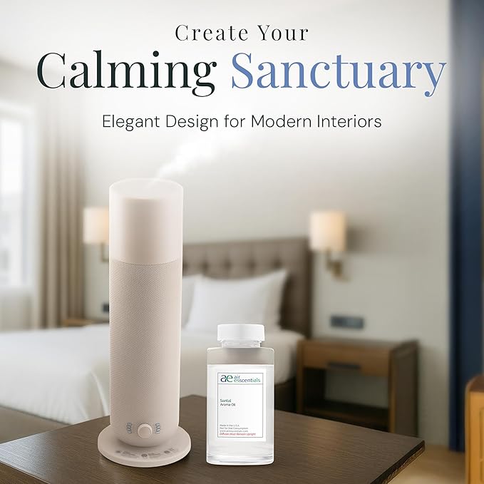 AE800 Tower Bluetooth Smart Diffuser with Santal Oil, A Warm Sandalwood & Cardamom Blend, Waterless Scent Machine for Home or Office, Large Room Coverage Up to 800 Sq. Ft.