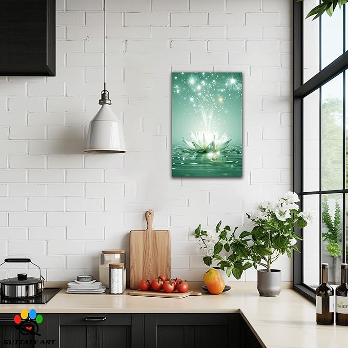 Zen White Lotus Flower Canvas Wall Art, Lotus Floral Pictures Wall Print, Spiritual Water Lily Canvas Prints, Lotus Bloom on Water Poster, Zen Meditation Spiritual Artwork for Yoga Spa Room 32x48 inch