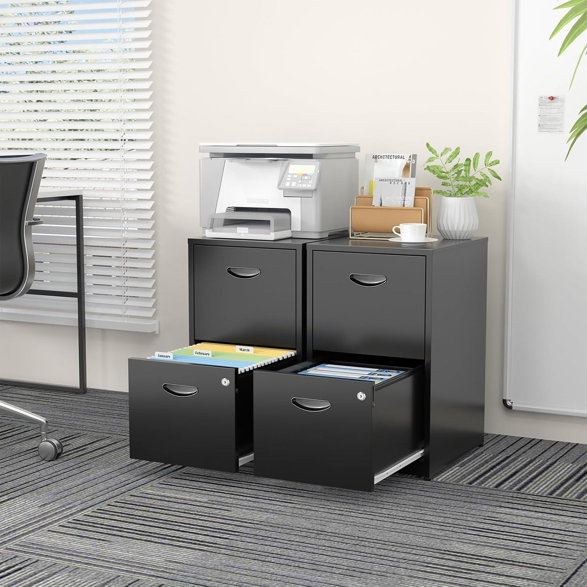 2 Drawer File Cabinets,Metal Office File Cabinet with Lock,Black Filing Cabinets for Home Office,Vertical Modern File Cabinet Office Two Drawers for Hanging Letter,Assembly Required